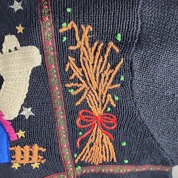Vintage Halloween Boo Size L Knit Embroidered Cardigan Sweater - Picture 6 of 16